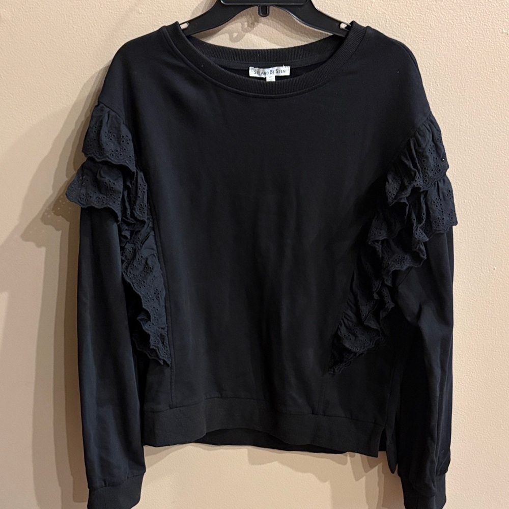 Women’s ruffled cotton Black sweatshirt SEE and BE SEEN size Large